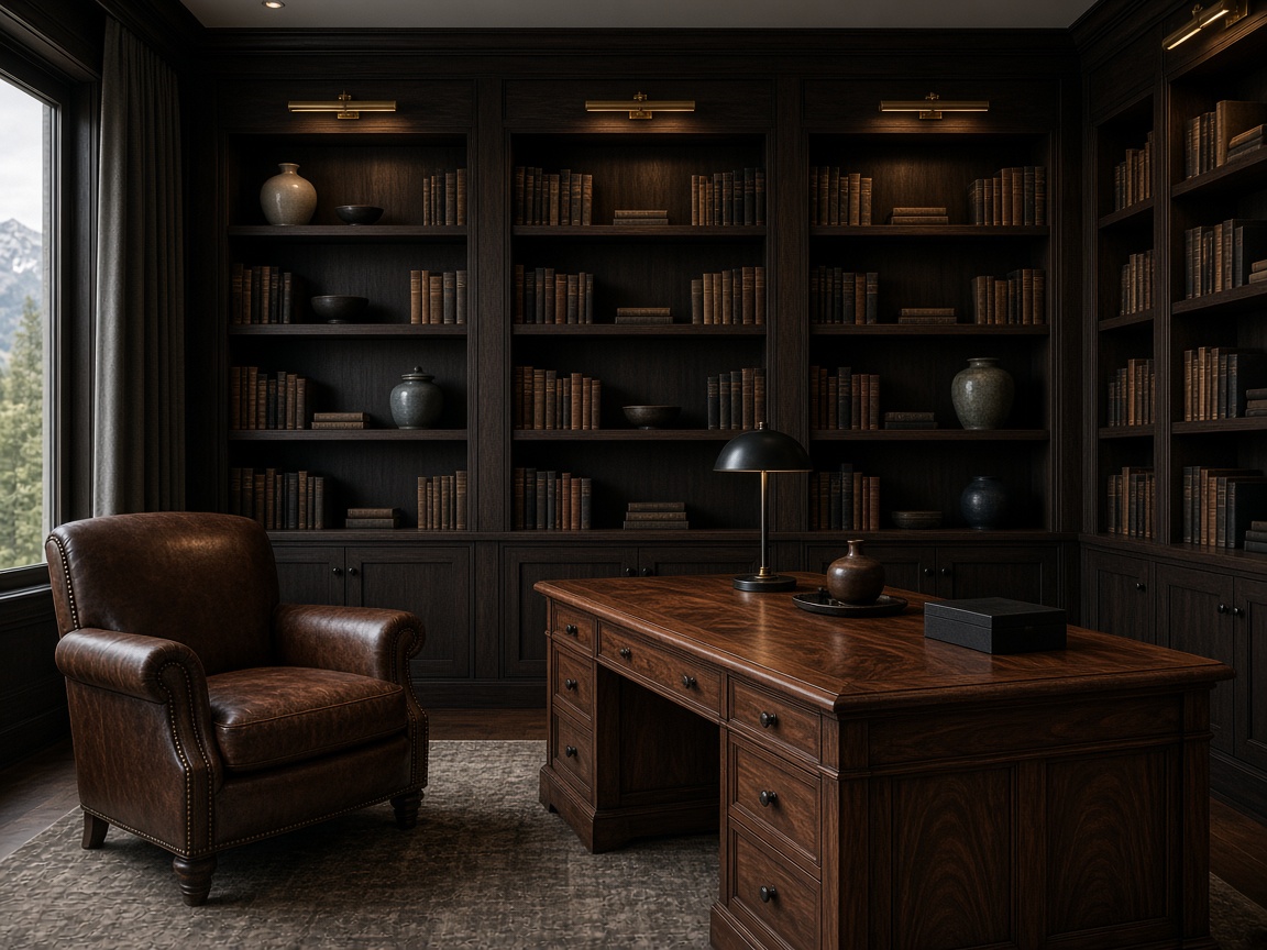 Homeoffice mit Bücherwand und Ledersessel